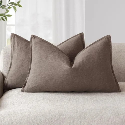 Vista 88 de Foindtower Juego de 2, Fundas Decorativas de Almohada de Lino Sólido Suaves Fundas de Cojín Europeo de Acento Estilo Granja Neutral para Silla Sofá