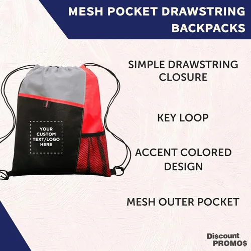 Vista 41 de DISCOUNT PROMOS Juego de mochilas con cordón no tejidas personalizadas de 10/50/100, paquete personalizado a granel