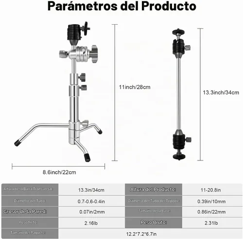 Vista 3 de Mini soporte en C de bolsillo de 20 pulgadas, trípode corto