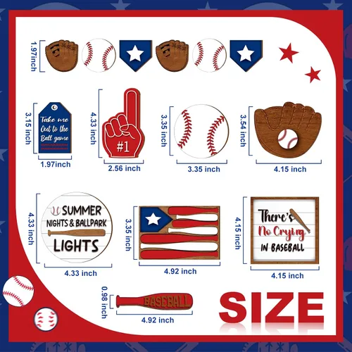 Vista 4 de FairySandy - 13 piezas de mesa de madera para decoración de mesa de béisbol Baseball Decorations, Baseball Home Decor, Season Party Supplies