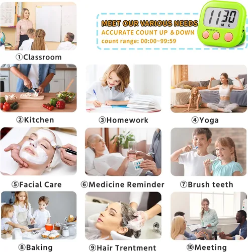 Vista 2 de Temporizador para niños, suministros para profesores, temporizadores digitales de cocina para cocinar, temporizador magnético grande, paquete de 2