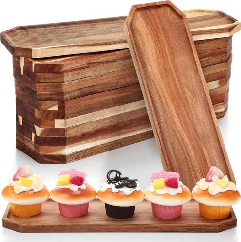Vista 7 de Dandat Paquete de 12 platos de madera de acacia para servir de 12 x 5 pulgadas, bandeja rústica rectangular para charcutería, plato de queso