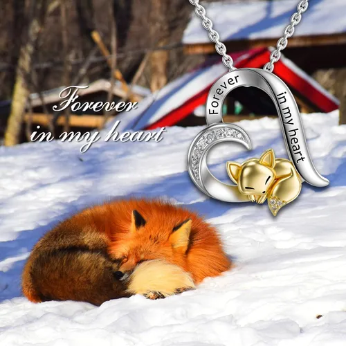 Vista 5 de LONAGO Collar de zorro con colgante de corazón de zorro, regalo para mujer