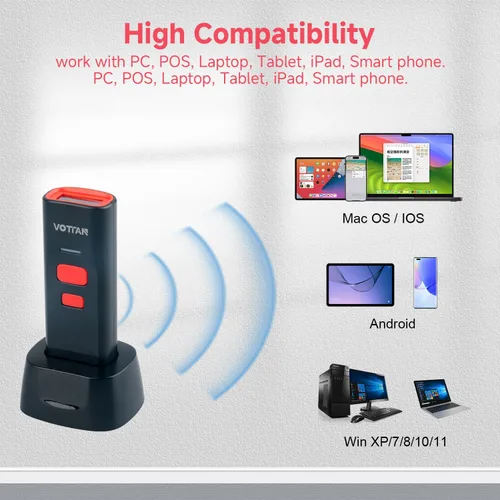 Vista 4 de VOTTAN Escáner de código de barras QR Bluetooth con soporte de carga, lector de código de barras de bolsillo 1D 2D PDF417 UPC, escaneo automático