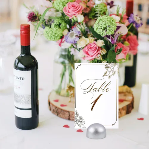 Vista 6 de 12 soportes de números de mesa redondos, modernos portatarjetas de lugar, clips para recepción de boda, aniversario, fiesta de cumpleaños, banquete