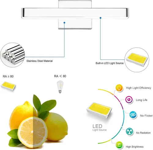 Vista 4 de Barra de luz LED moderna para tocador de baño (16 pulgadas, blanco frío 6000 K), accesorios de iluminación de pared de baño de acrílico moderno