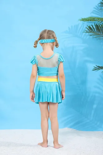 Vista 3 de Jurebecia Traje de baño de dos piezas para niñas, conjunto de bikini de princesa, traje de baño con volantes para niños
