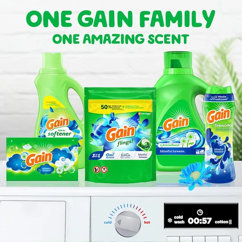 Vista 11 de Gain Flings! Jabón líquido para ropa sucia, compatible con HE, paquete de 3 bolsas, 111 unidades, aroma de larga duración, aroma a brisa feliz