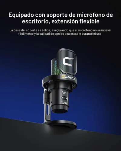 Vista 6 de COMICA Ejoy Uni(D) Micrófono USB para juegos con reducción de ruido, luces RGB 48kHz/24bit Sound Quality, Shock Mount, One-Key Mute, Streaming PC