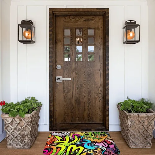 Vista 6 de Tapete con estampado de grafiti, tapete antideslizante y lavable para interiores y exteriores, tapete de bienvenida absorbente para cocina