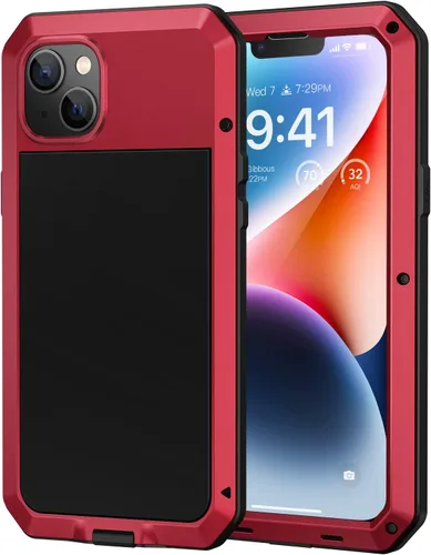 Vista 8 de Lanhiem Funda de metal para iPhone 14, resistente a los golpes, con protector de pantalla de vidrio integrado, 360º cuerpo completo a prueba de Negro