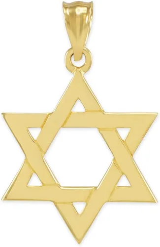 Vista 2 de Collar con colgante de estrella de David judía tradicional de oro amarillo macizo de 10 quilates (mediano)