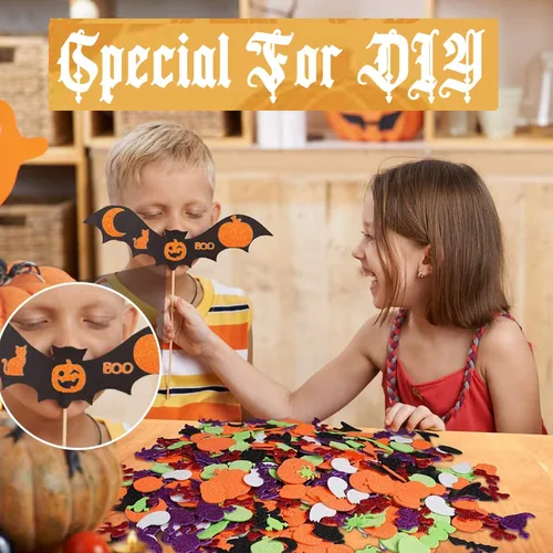 Vista 7 de Calcomanías de espuma de Halloween con purpurina, calcomanías de Halloween, calcomanías autoadhesivas brillantes con forma de fantasma de calabaza