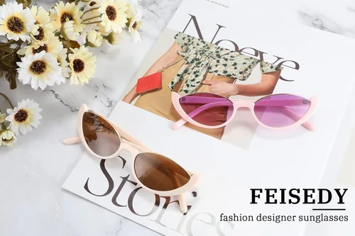 Vista 5 de FEISEDY Gafas de sol pequeñas de moda con ojo de gato para mujer, gafas de sol frescas de moda retro B2864, 52 mm