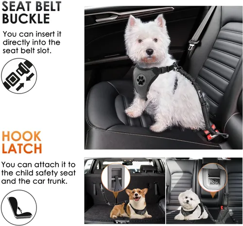 Vista 2 de SlowTon Cinturón de seguridad para perro, correa de cinturón de seguridad ajustable para perro, 2 en 1, cinturón de seguridad para perro
