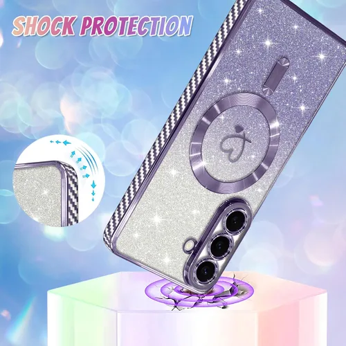 Vista 67 de Bonoma - Funda compatible con Samsung Galaxy S21 Plus, diseño de corazón con purpurina, color rosa Support for MagSafe, Plating Magnetic Case TPU