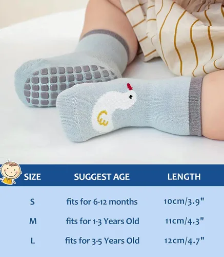 Vista 5 de Calcetines antideslizantes para bebés, calcetines antideslizantes con agarres, calcetines de algodón para niñas y niños