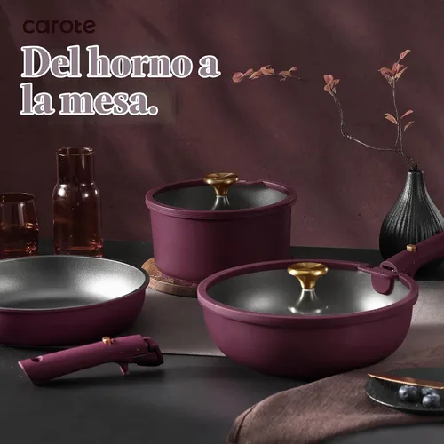 Vista 9 de CAROTE Juego de 38 ollas y sartenes con cuchillo, mango desmontable