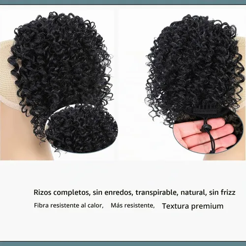 Vista 4 de Cola de caballo con cordón para mujeres negras, extensión de cola de caballo negra rizada para mujeres negras, extensiones de cabello sintético 1b