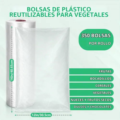 Vista 2 de 9527 Product 12" x 16" Bolsa de plástico transparente para almacenamiento de alimentos en un rollo, 350 bolsas un rollo