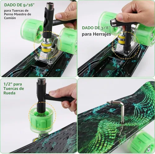 Vista 4 de Patinetas, Monopatín Completo de 56 cm, Mini Cruiser para Niños, Niñas, Adolescentes Principiantes con Ruedas de Luces Intermitentes Coloridas