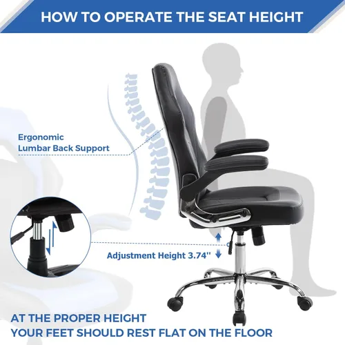 Vista 5 de ZUNMOS Reposabrazos ergonómico abatible para oficina y escritorio ajustable en altura y empalme de piel sintética con soporte lumbar, negro