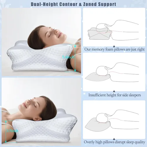 Vista 6 de CCidea Almohadas cervicales para el cuello para dormir y aliviar el dolor, almohada ergonómica de espuma viscoelástica de contorno para dormir