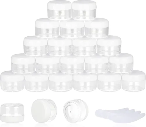 Vista 16 de 50 unidades de 5 gramos de envases de muestra, tarros vacíos de 5 ml con tapas, pequeños envases cosméticos, tarros de muestra mini con 4 cucharas