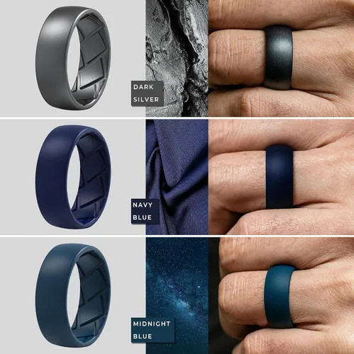 Vista 5 de Anillo de silicona para hombre, 0.315 in de ancho, 0.091 in de grosor