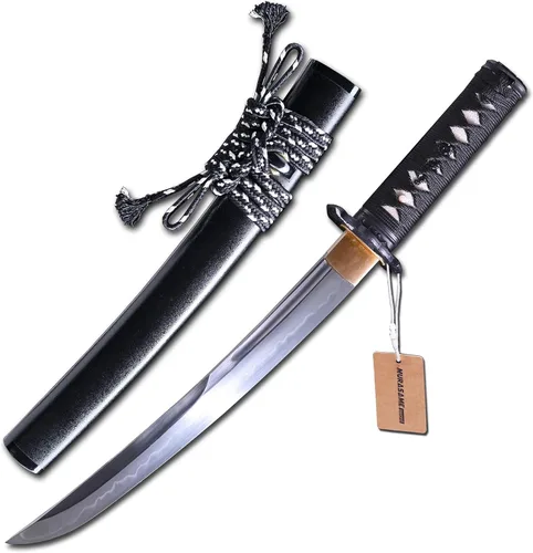 Vista 9 de MURASAME Espada Tanto Katana Corta de Arcilla Templada Acero T10 Hamon Real Muy Afilar Espiga Completa Hecha a Mano