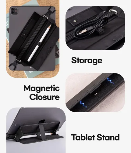 Vista 4 de Goospery [Soporte + soporte] Funda para Apple Pencil de 1ª y 2ª generación con cierre magnético, funda de piel elástica compatible con iPad Pro 12.9