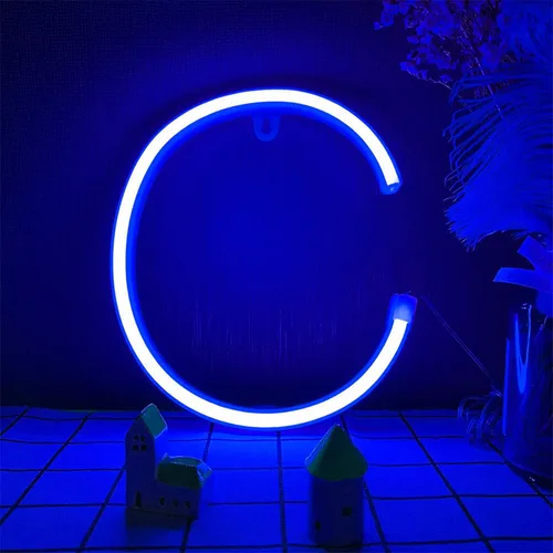 Vista 19 de ENUOLI Letrero de neón azul con letras LED USB/luces alimentadas por batería, letrero alfabético, marquesina, letra, decoración, luces nocturnas
