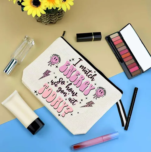 Vista 4 de Bolsa de maquillaje inspirada para mujer, bonita bolsa de cosméticos para amigos y familia, bolsa de aseo de viaje, bolsa de cosméticos portátil