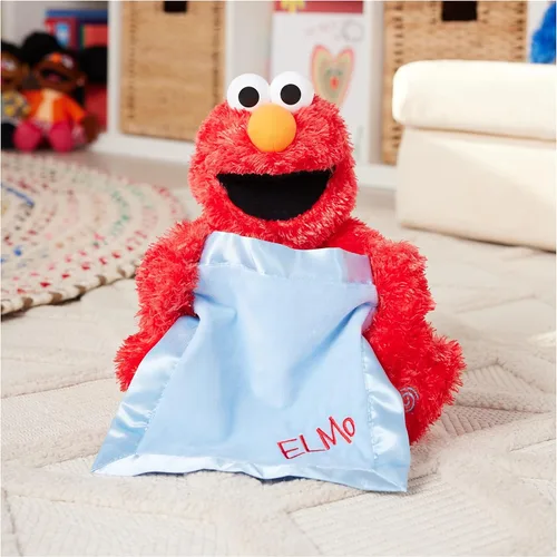 Vista 2 de GUND Sesame Street - Peluche animado oficial de Peek-a-Boo Elmo de Muppet de Plaza Sésamo, juguete sensorial de felpa prémium para edades de 18 Azul