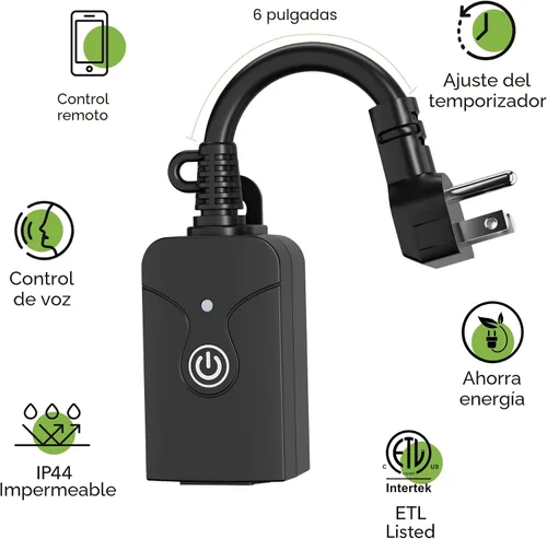 Vista 2 de HBN - Interruptor de salida de enchufe inteligente WiFi para exteriores, compatible con Alexa y Google Assistant, 2,4 GHz