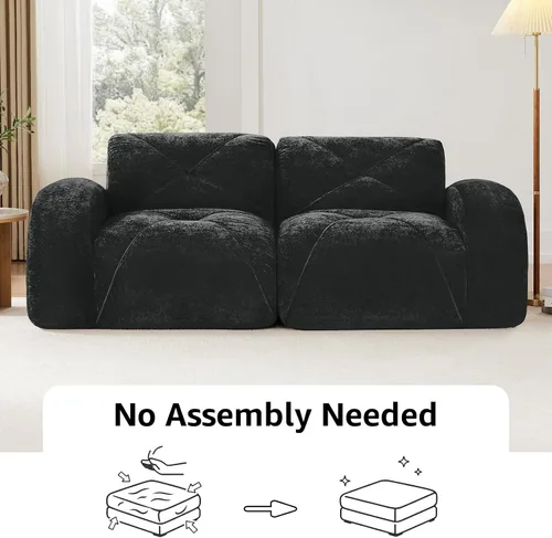 Vista 7 de Sofás modulares modulares de 110.6 pulgadas para sala de estar, sofá moderno de terciopelo sin hueso, no requiere montaje, cómodo sofá sin hueso
