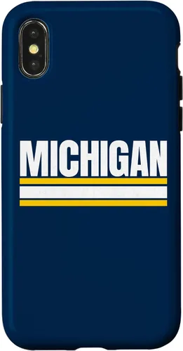 Vista 5 de Michigan - Carcasa para iPhone 17, diseño tradicional de líneas de rayas amarillas/blancas