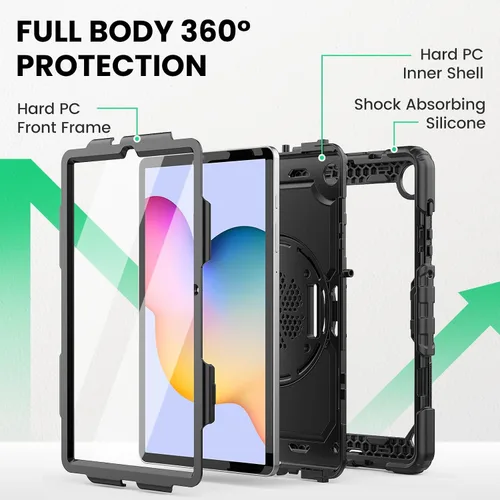 Vista 6 de SEYMAC - Funda protectora resistente a prueba de golpes para Samsung Galaxy Tab S6 Lite de 10.4 pulgadas 2024/2022/2020 (SM-P620/P610/P615), Negro