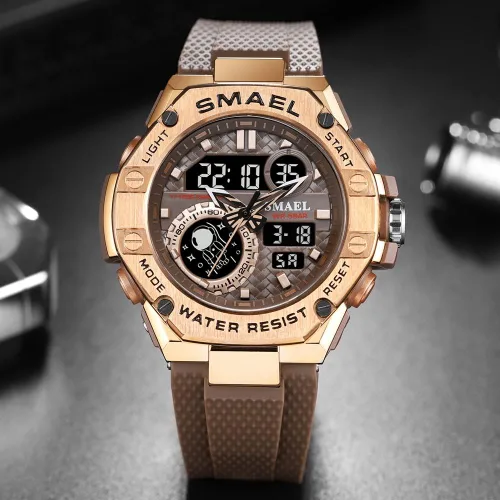Vista 2 de Reloj de hombre para hombre, reloj deportivo de cuarzo, resistente al agua, relojes digitales militares, doble hora y cronómetro, reloj despertador