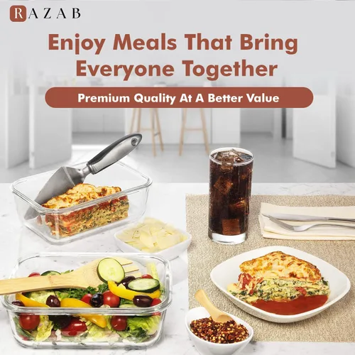 Vista 9 de Razab 4 recipientes grandes de vidrio para almacenar alimentos de 62.9 fl oz / 63 onzas / 8 tazas con tapas, recipientes de vidrio para preparar