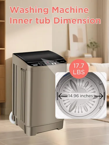 Vista 7 de F.W.WOOLWORTHS - Lavadora completamente automática de 17.7 libras con secadora giratoria - 10 programas de lavado, 8 niveles de agua, pantalla LED