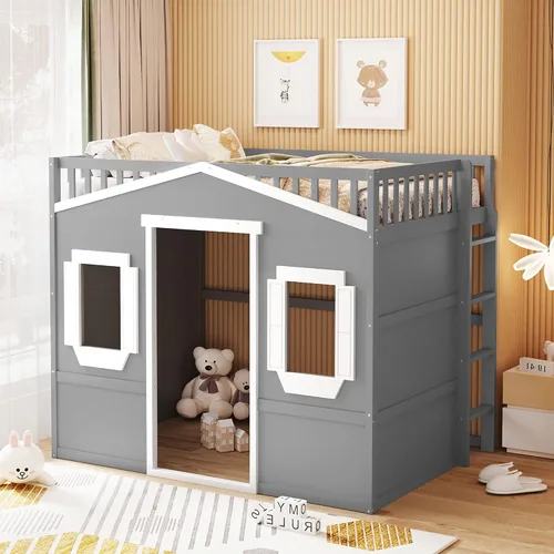 Vista 19 de Playhouse Wood Twin Size Loft Bed with Storage Staircase, Desk, Shelves