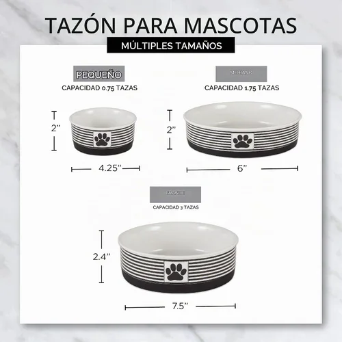 Vista 7 de Bone Dry Ceramic Stripe Paw - Cuencos para mascotas, aptos para lavavajillas, pequeños, 4.25 x 2, negro, 2