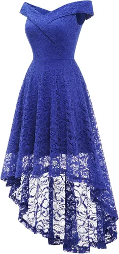 Vista 2 de HomRain - Vestido elegante con encaje floral para mujer, con hombros descubiertos y dobladillo asimétrico, para bodas, cócteles y fiestas