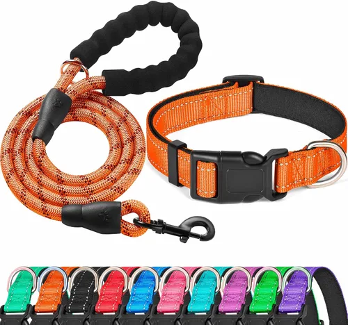Vista 14 de Ladoogo collar reflectante para perro con acolchado de neopreno suave, collares de nylon transpirables y ajustables para perros pequeños, medianos