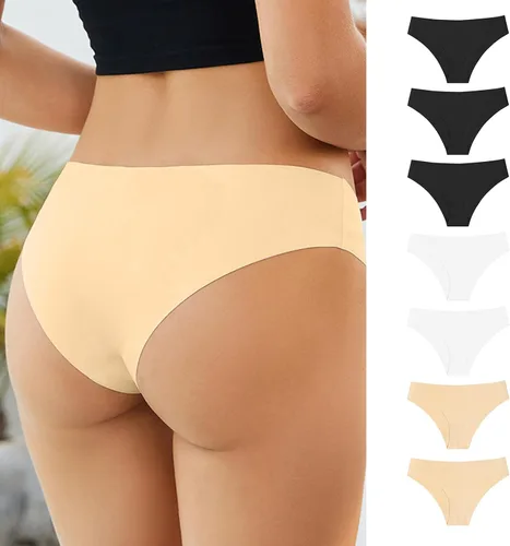 Vista 3 de Womens Seamless Bikini Panties Soft Stretch Invisibles Briefs No Show Hipster Underwear 7-pack S-XL