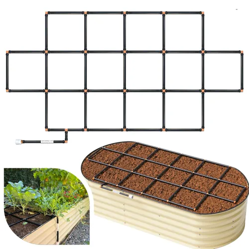 Vista 15 de Sistema de riego de rejilla de jardín, 2 x 4 sin esquinas, sistema de riego por goteo para camas de jardín, pero mejor, premontado, riega cada