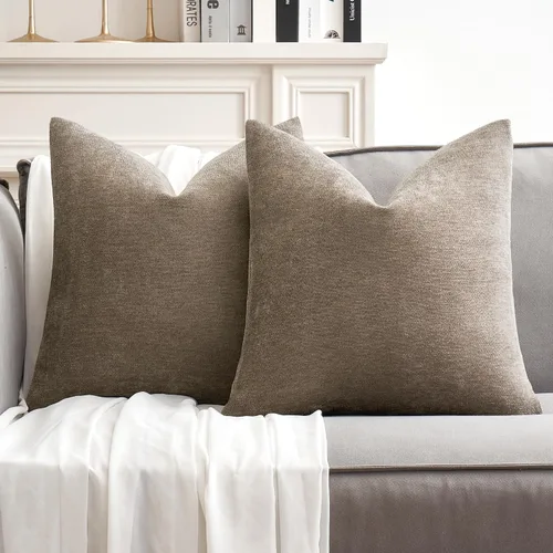 Vista 13 de MIULEE - Pack de 2 fundas de almohada decorativas beige de 16x16 pulgadas, cojines suaves de chenilla para sofá, fundas de cojín de estilo casa