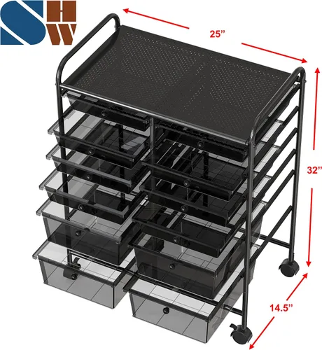 Vista 3 de Simple Houseware Carrito utilitario con ruedas con 12 cajones organizador de almacenamiento para arte y manualidades, negro
