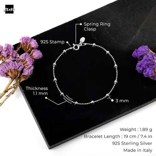 Vista 5 de Amberta Pulsera de plata de ley 925 de 0.126 in 0.043 in, tamaño 7,5 x 8 pulgadas